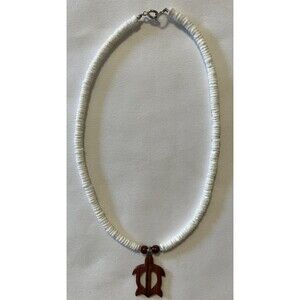 Hawaiian Jewelry Wood Honu Sea Turtle Pendant Puka Shell Necklace Choker 16”